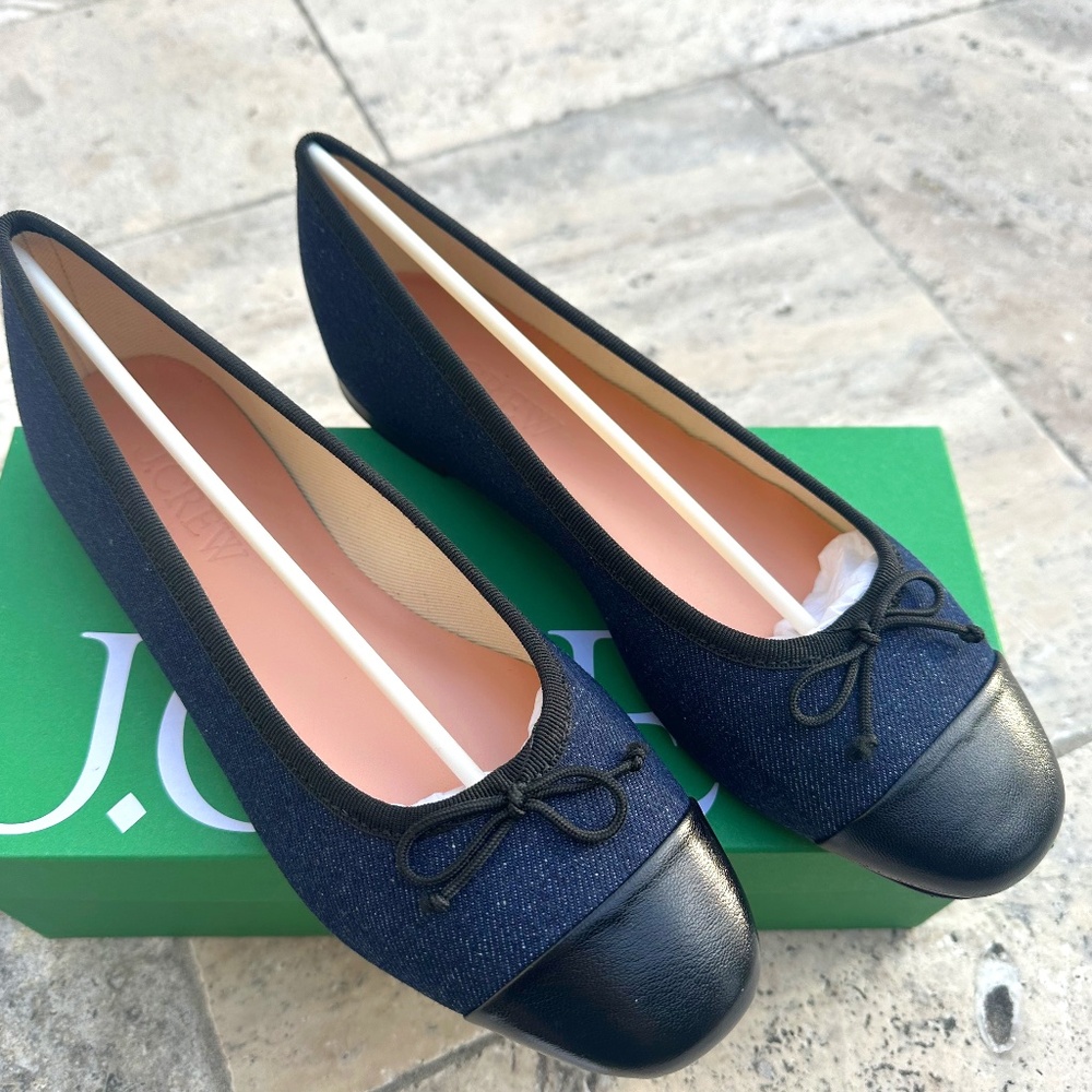 J. Crew Navy Blue Ballet Flats with Black Toe Cap